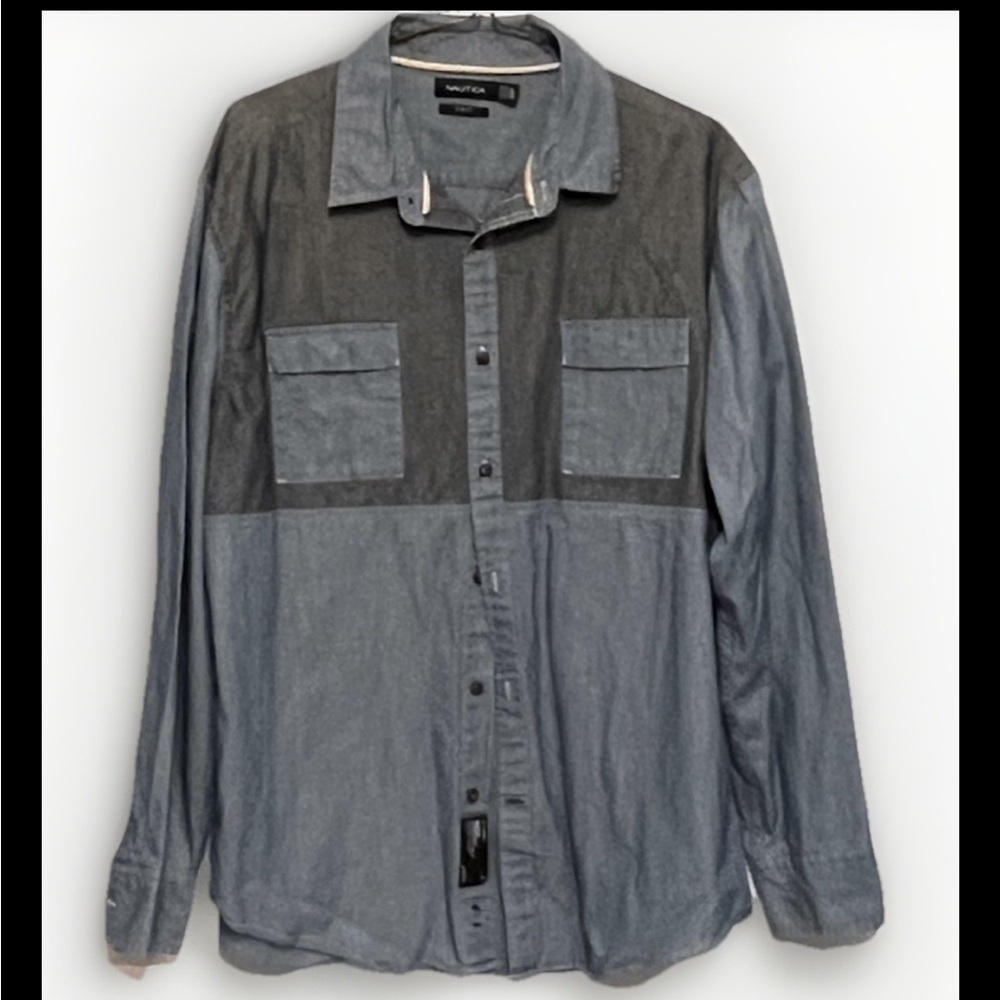 NWOT Vintage Nautica Two Toned button down denim shirt size XL